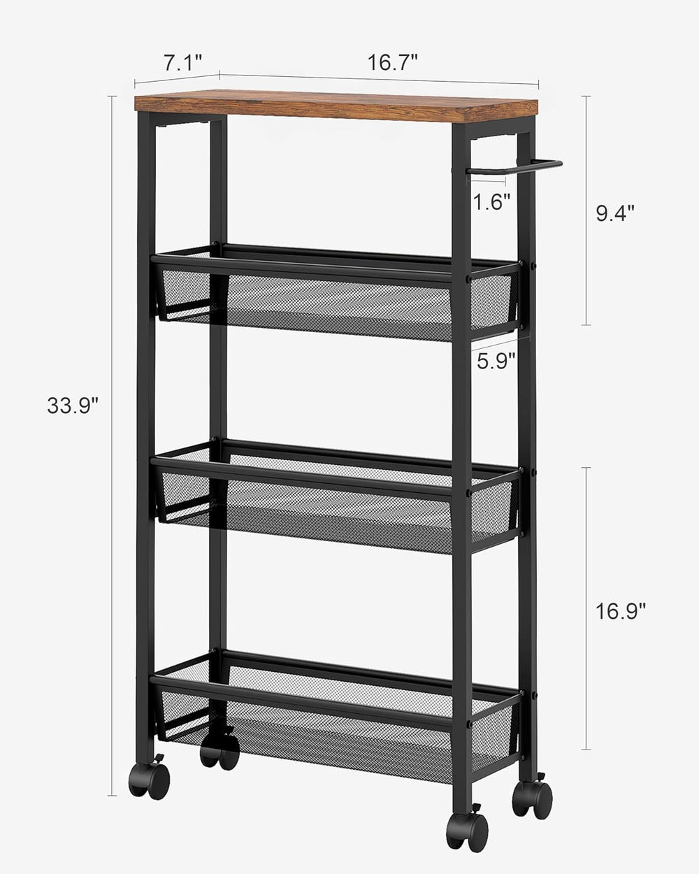 VECELO 4 Tier Slim Rolling Cart Organizer, Rolling Carts On Wheels with Stora...