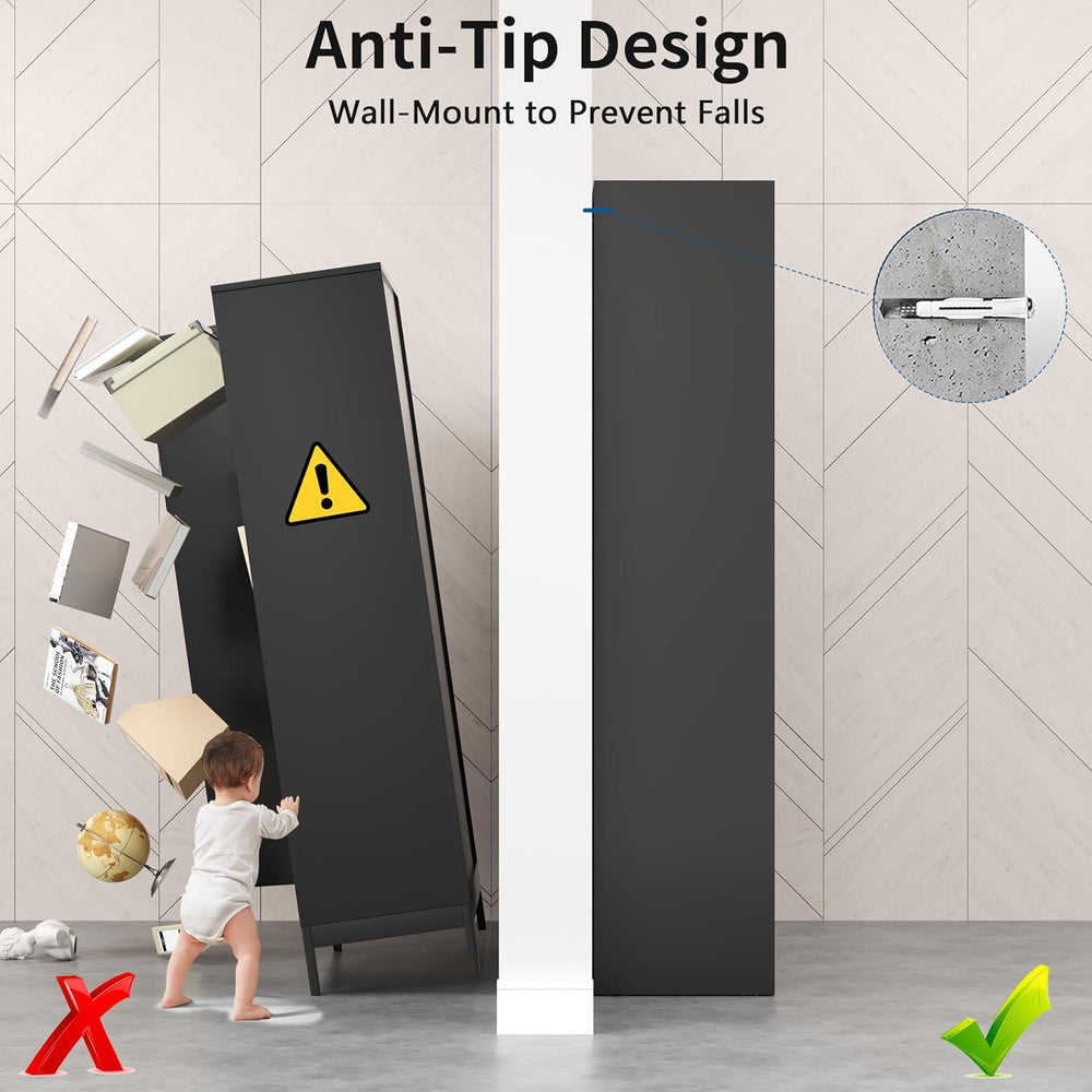 71" Black Metal Storage Cabinet with Doors, Heavy Duty | Freestanding Cu...