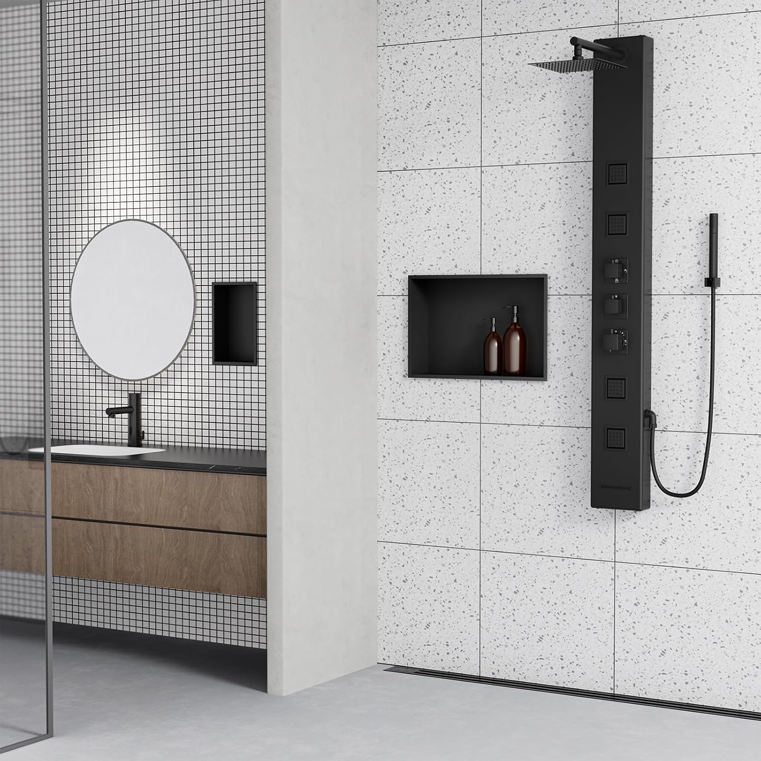 Achelous Stainless Steel Insert Shower Niche 18" X 12" NO Tile Needed, Bathroom Wall Niche Recessed Shower Shelf Organizer, Wall-inserted Niche Recessed Shower Caddy, Matte Black