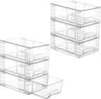 Vtopmart 6 Pack Stackable Storage Drawers,Clear Acrylic Drawer Organizers with Handles, Easily Assemble Containers for Fridge, Bathroom,Kitchen Undersink,Cabinet,Pantry Organization and Storage