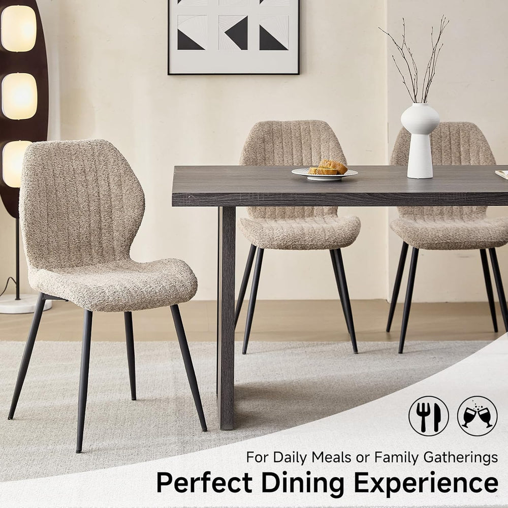 Modern Minimalist Dining Chairs Set of 4, Boucle Fabric, Brown | Thick High-D...