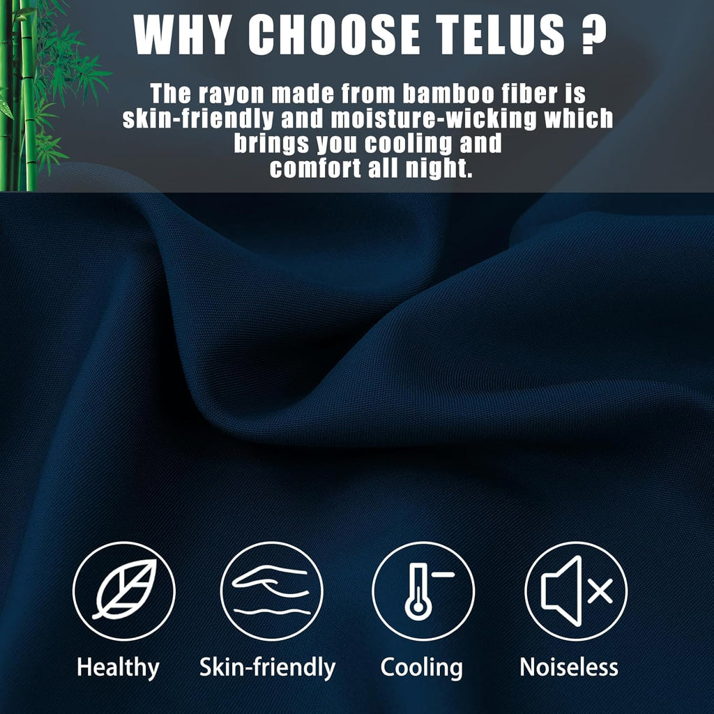 TELUS Pillow Cases Standard Size 2 Pack, Bamboo Rayon Cooling Pillowcases with Envelope Closure, Cool Breathable Pillow Case for Hot Sleepers & Night Sweats, 20x26 inches, Navy Blue