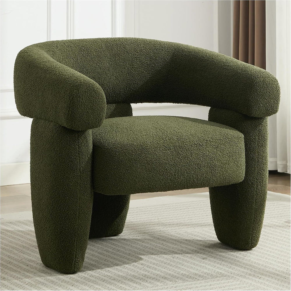 Sherpa Boucle Barrel Accent Chair, Round Armchair, Sherpa Green | Mid Century...