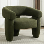 Sherpa Boucle Barrel Accent Chair, Round Armchair, Sherpa Green | Mid Century Sherpa Boucle Accent Chair, Comfy Upholstered Round Armchair with Curved Back for Living Room & Bedroom
