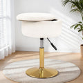 LITZFUR Gold Vanity Stool with Storage, Swivel Vanity Chair, White | Height Adjustable Makeup Stool, Faux Fur Small Round Ottoman Footrest for Bathroom, Bedroom