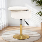 LITZFUR Gold Vanity Stool with Storage, Swivel Vanity Chair, White | Height Adjustable Makeup Stool, Faux Fur Small Round Ottoman Footrest for Bathroom, Bedroom