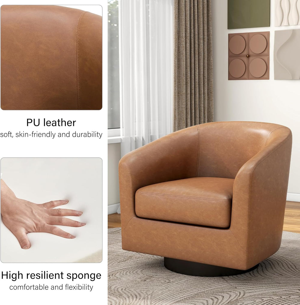 Swivel Barrel Accent Chair, Modern Round Chenille Fabric Arm Chair for Living...