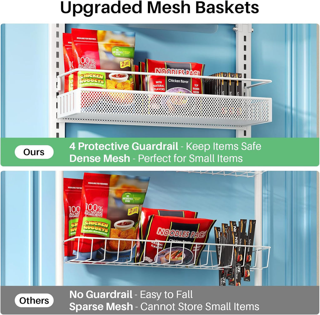 SNTD Over the Door Pantry Organizer - 8 Tier Adjustable Pantry Door Spice Organizer, Large Capacity Hanging Door Spice Rack for Kitchen Pantry Organizers and Storage (White, 17" W x 6" D x 69" H)