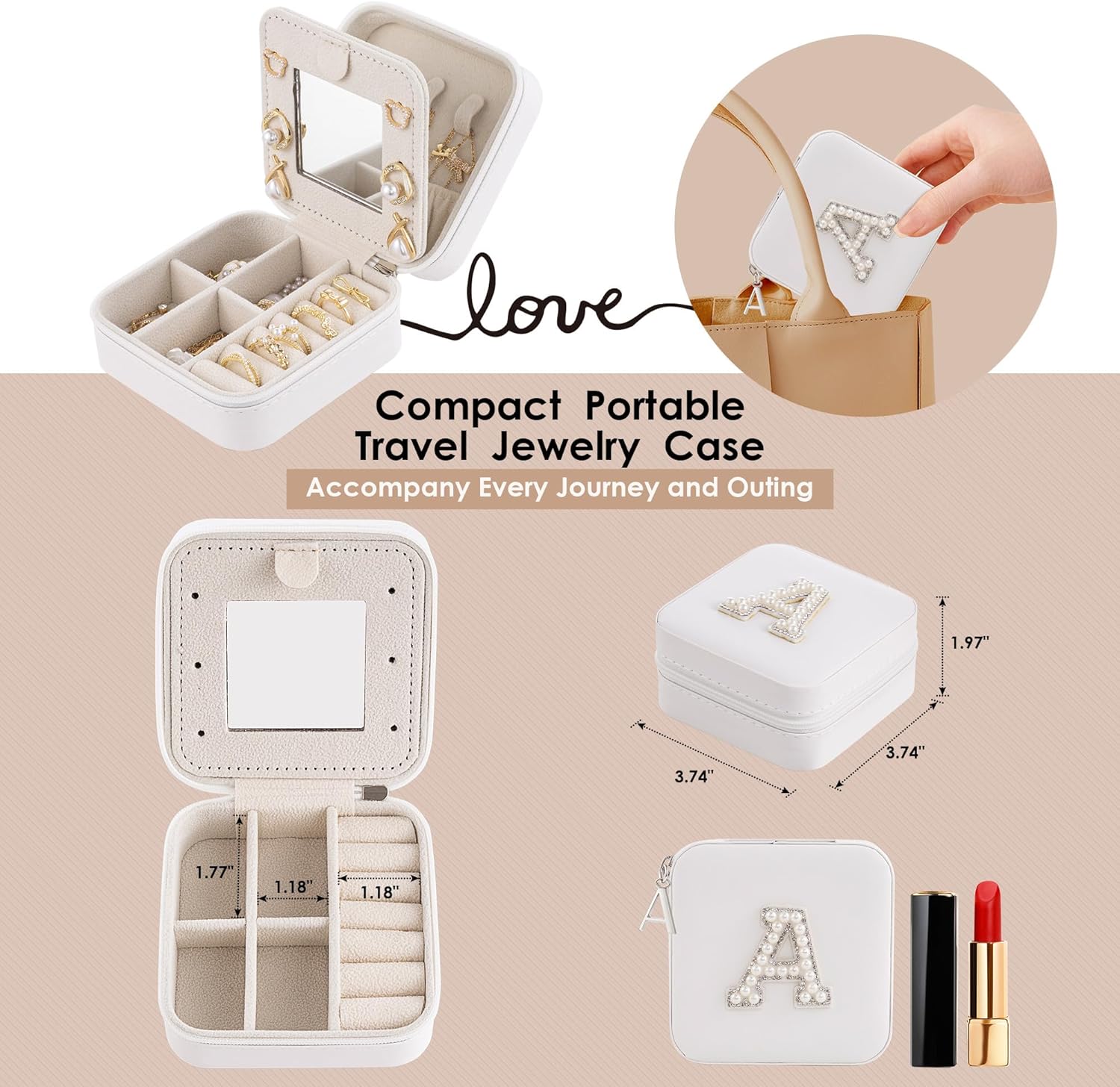 Birthday Gifts for Women: Initial Jewelry Box & Small Travel Jewelry Organizer for Wife, Girlfriend, Bridesmaid or Graduation Gifts