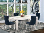 East West Furniture LGDA5-LWH-29 5 Piece Dining Set Consists of a Rectangle Wooden Table with Butterfly Leaf and 4 Polyester Fabric Upholstered Chairs, 42x84 Inch, linen white
