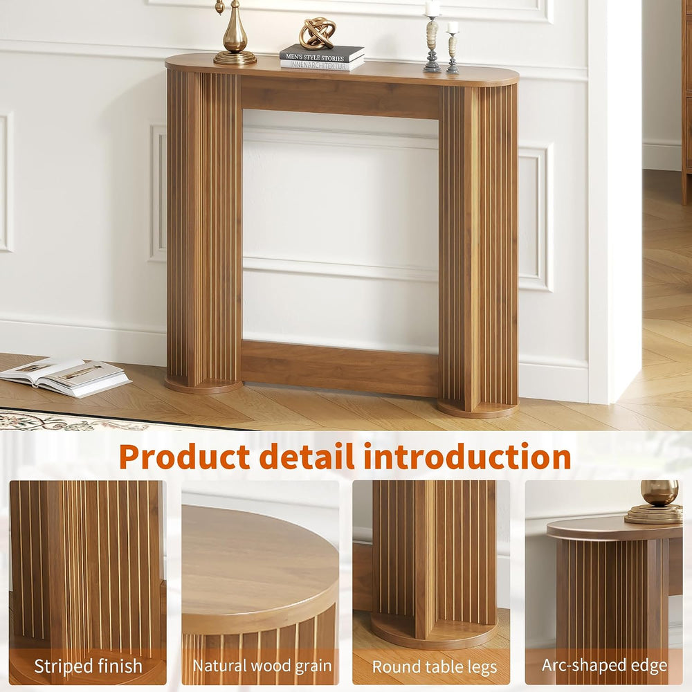 35 Inch Small Narrow Console Table Behind Couch, Mid-Century Modern Fluted Sk...