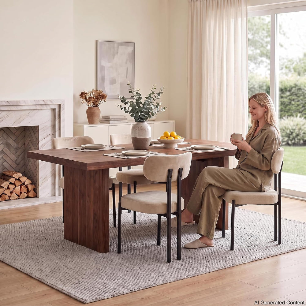 Ya-Home Modern Dining Chairs Set of 2, Chenille Kitchen Chairs, Khaki | Curve...