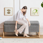 Furniliving Storage Bench for Bedroom, Modern End of Bed Storage Ottoman Bench, Upholstered Linen Ottoman Bench with Metal Legs, Folding Bedroom Bench for Living Room, Entryway, Grey