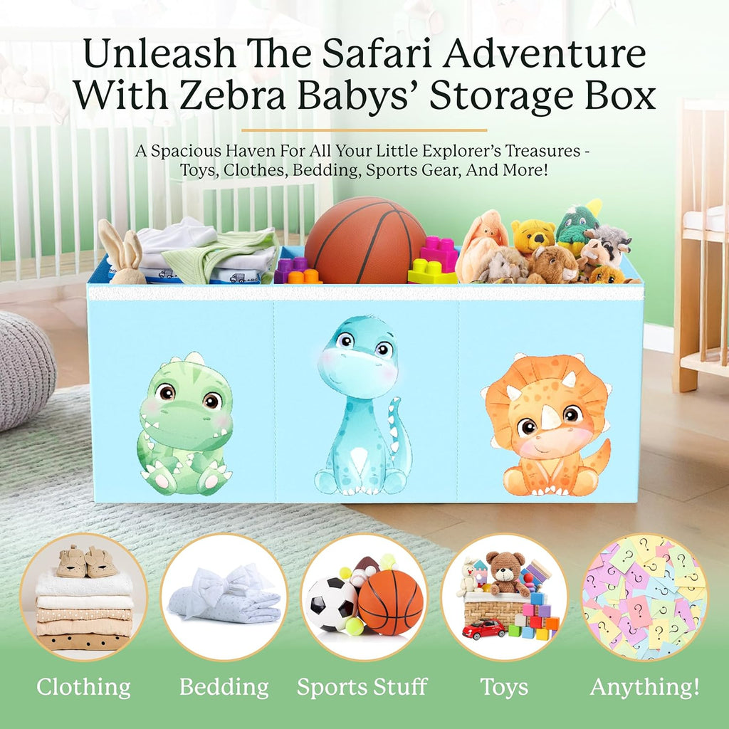 Extra Large Dinosaur Toy Box – 40"x13.5"x16.5" Collapsible Toy Chest with Dividers & Lid for Boys and Girls, Sturdy Kids Toy Organizer Bin for Nursery, Playroom, Bedroom, Stuffed Animal Storage