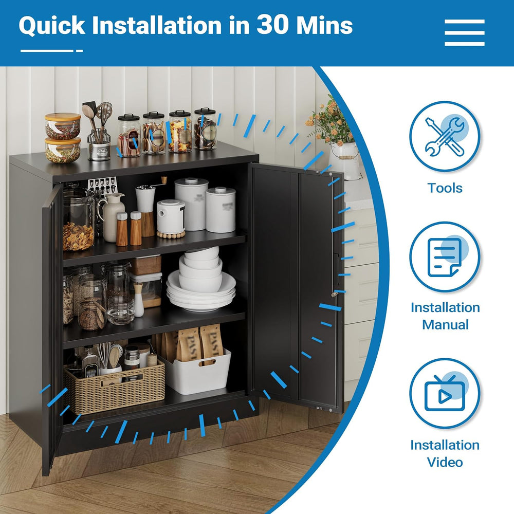 Metal Storage Cabinet, 36" Locking Cabinet with Adjustable Shelves for G...