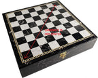 17" High Gloss Chess Storage Board Chest W/ 2 Drawers Black and White Faux Marble Color