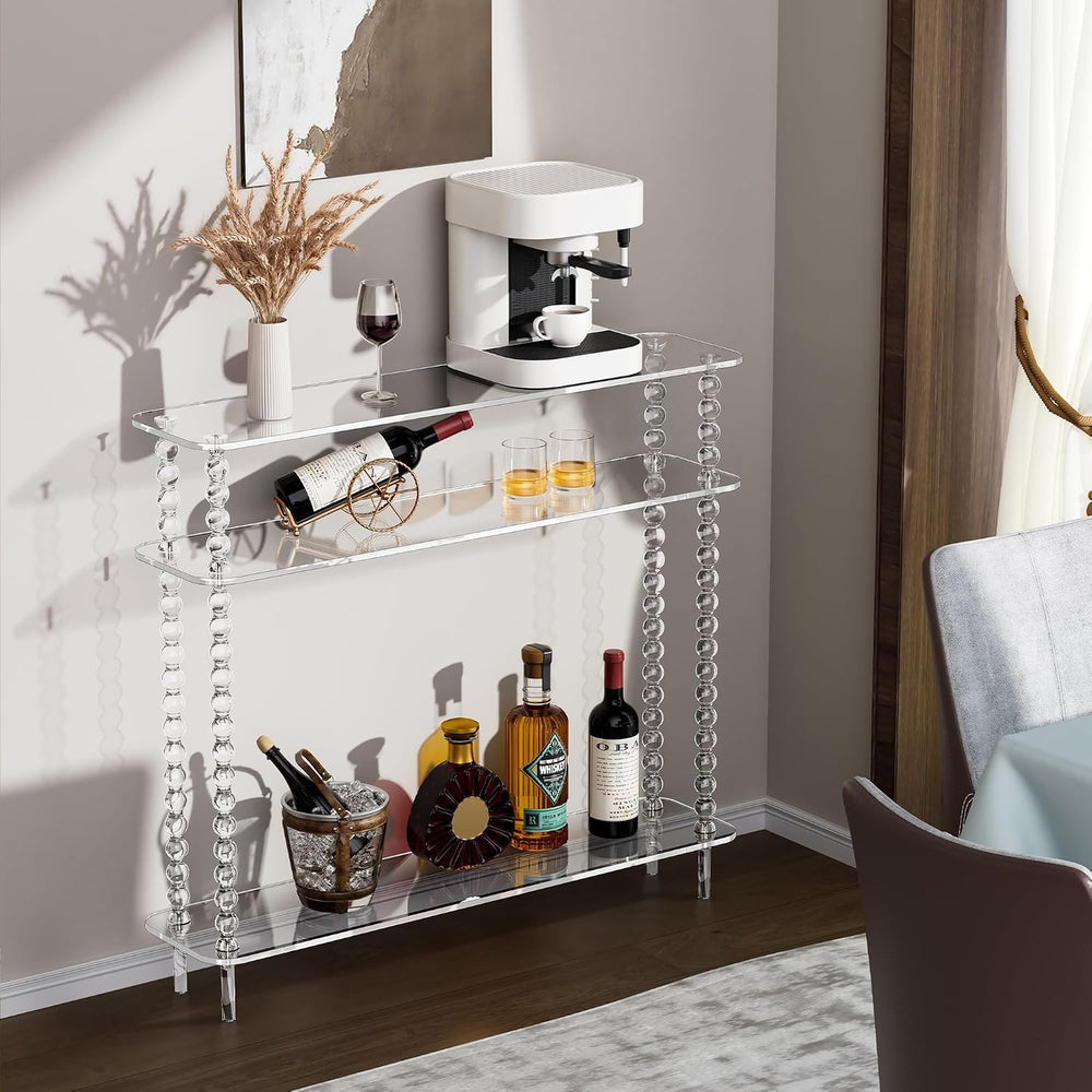 Acrylic Console Table Narrow, 3 Tier Long Entryway Table with Storage, Mid-Ce...
