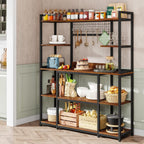 Tribesigns Large Bakers Rack, 55" Wide Kitchen Hutch Cabinet Microwave Stand with 11 Hooks, 5-Tier Baker’s Rack Kitchen Storage Shelf with Hutch, Rustic Brown