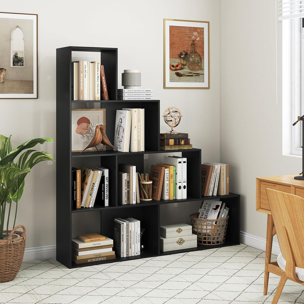 Tangkula 4-Tier Stepped Bookshelf, Freestanding 6 Cubes Ladder Bookcase with ...