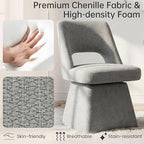 VKNOW Upholstered Swivel Dining Chairs, Modern Dining Room Chairs with Open Back, Chenille Fabric Kitchen Chairs for Dining Room, Living Room, Bedroom, Vanity, Grey(1 Pack)