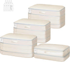 Comforter Storage Bag - Large Capacity Bedding Storage Bags Ultra Space Saving Self Compression Organizer, Washable Compression Bags for Storage Comforter Blanket Duvet Pillow, 4-Pack, Beige