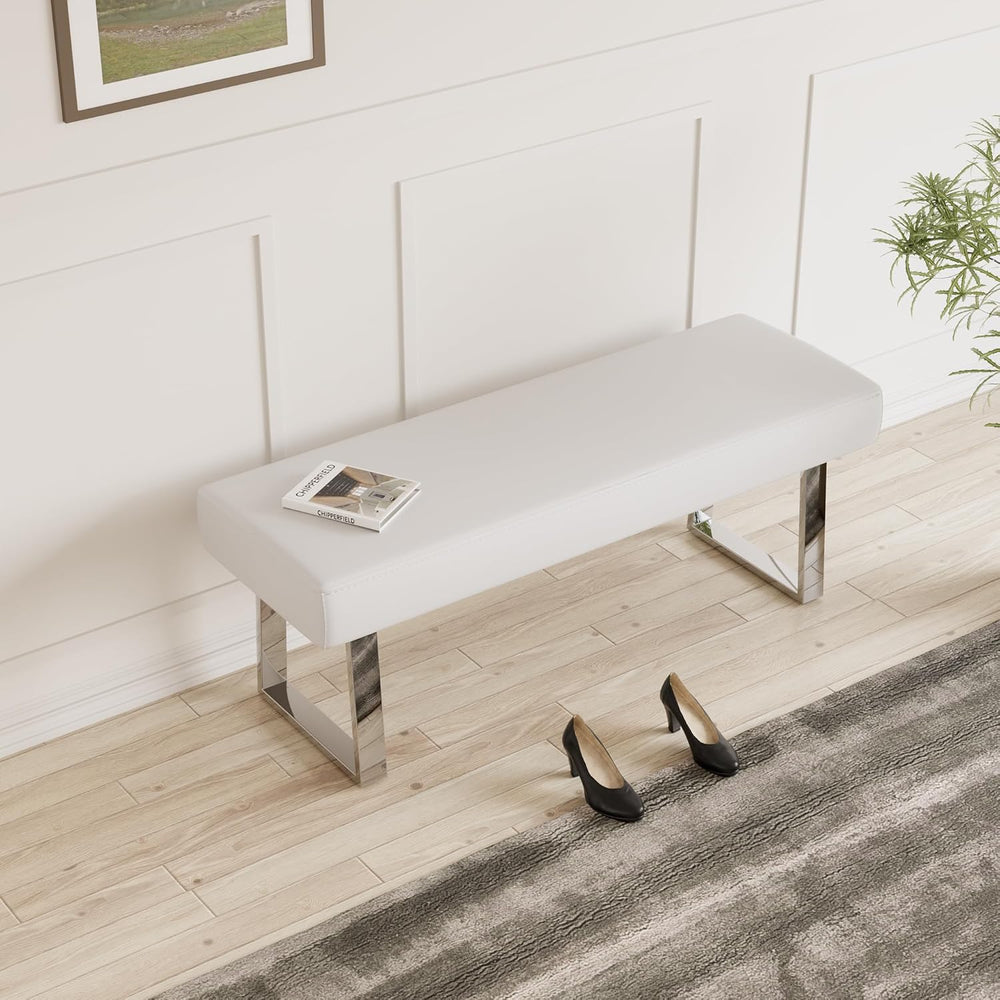 JIEXI 45.3" Upholstered PU Leather Bedroom Bench Footstool with Metal Le...