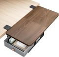 Desk Extender Tray, 24" x 12" Clamp On Desk Shelf, Desk Extension with Storage Drawer, Table Desk Arm Rest, Clamp On Keyboard Tray for Office and Home, Workstation Organizer, Medium, Walnut