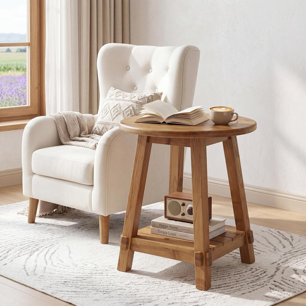 LITTLE TREE End Table for Living Room, 2-Tier Sofa Couch Table with Storage, ...