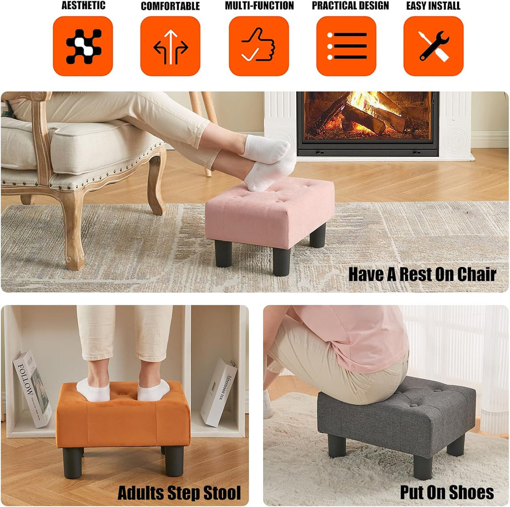 BRIAN & DANY Small Foot Stool, Linen Foot Stools with Legs, Stable Small ...