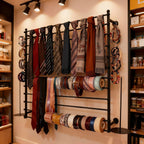 12 Layers Black Wall Display Stand Wrapping Paper Ribbon Organizer Holder Storage Scarf Tie Belt Towel Spool Sewing Tool Hijab Metal Shelving for Home, Retail Stores, Flower Shop,Studio-120cm