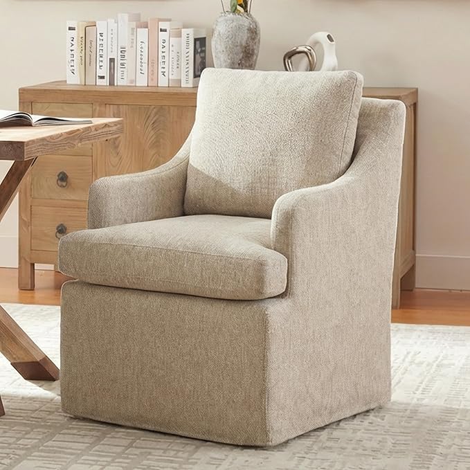 VKNOW Upholstered Dining Chairs Set of 4, Modern Kitchen Chairs Dinner Chairs with 4 Casters, Chenille Armchair for Bedroom Reading Room Living Room, Brown