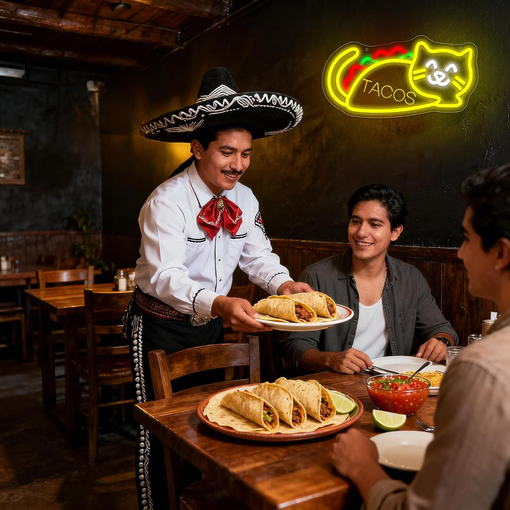 Tacos Cat Neon Sign for Wall Decor Tacos Neon Light for Man Cave Gifts