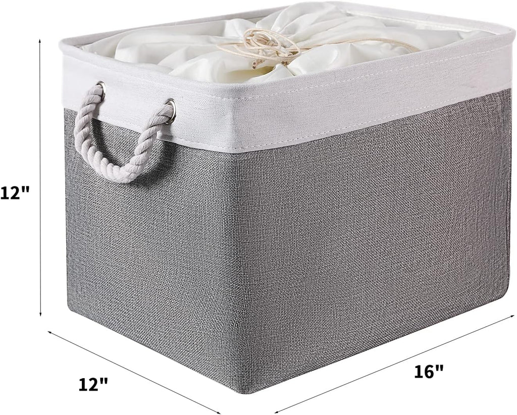 combocube 16 x 12 x 12 Inch Fabric Storage Bins for Shelves, Linen Storage Organizer Storage Basket with Ropes for Laundry, Home, Closet, Office, Clothes, Toys Organizer