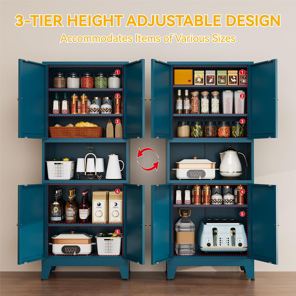 YAUWOH 69" Tall Metal Pantry Cabinet with Microwave Shelf, 4 Doors &...