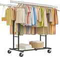 Tajsoon Double Rod Clothes Rack Load 480 LBS, Heavy Duty Rolling Garment Rack with Wheels, Collapsible Clothing Rack for Hanging Clothes, Commercial Adjustable Clothes Rack with Shelf, Black