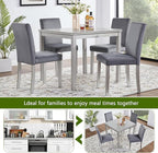 KEIKI 5-Piece Standard Height Dining Table Set with Square Table and 4 Upholstered Chair, for 4 Person, Classic Crystal Decoration Wood Table Set, Easy Assembly, for Kitchen, Dining Room, Silver Grey