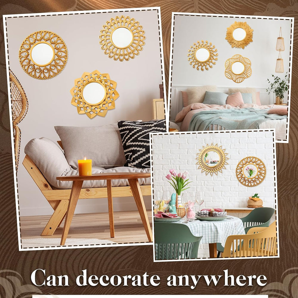 Barydat 10 Pcs Boho Gold Sun Mirrors for Wall Decor 10 Inches Plastic Decorat...