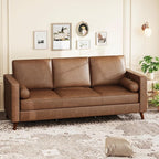 GAOMON 81" Leather Couch for Living Room, Mid Century Modern 3-Seater Sofa with Deep Seat, Faux Leather Sofa for Apartment, Home Office, Brown