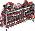 49.8" W Super Large Power Tool Organizer Wall Mount,4-Layer Heavy Duty Tool Storage with 18 Cordless Drill Holder,600 lb Capacity Garage Organization for Garage and Workshop (Black)