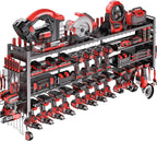 49.8" W Super Large Power Tool Organizer Wall Mount,4-Layer Heavy Duty Tool Storage with 18 Cordless Drill Holder,600 lb Capacity Garage Organization for Garage and Workshop (Black)