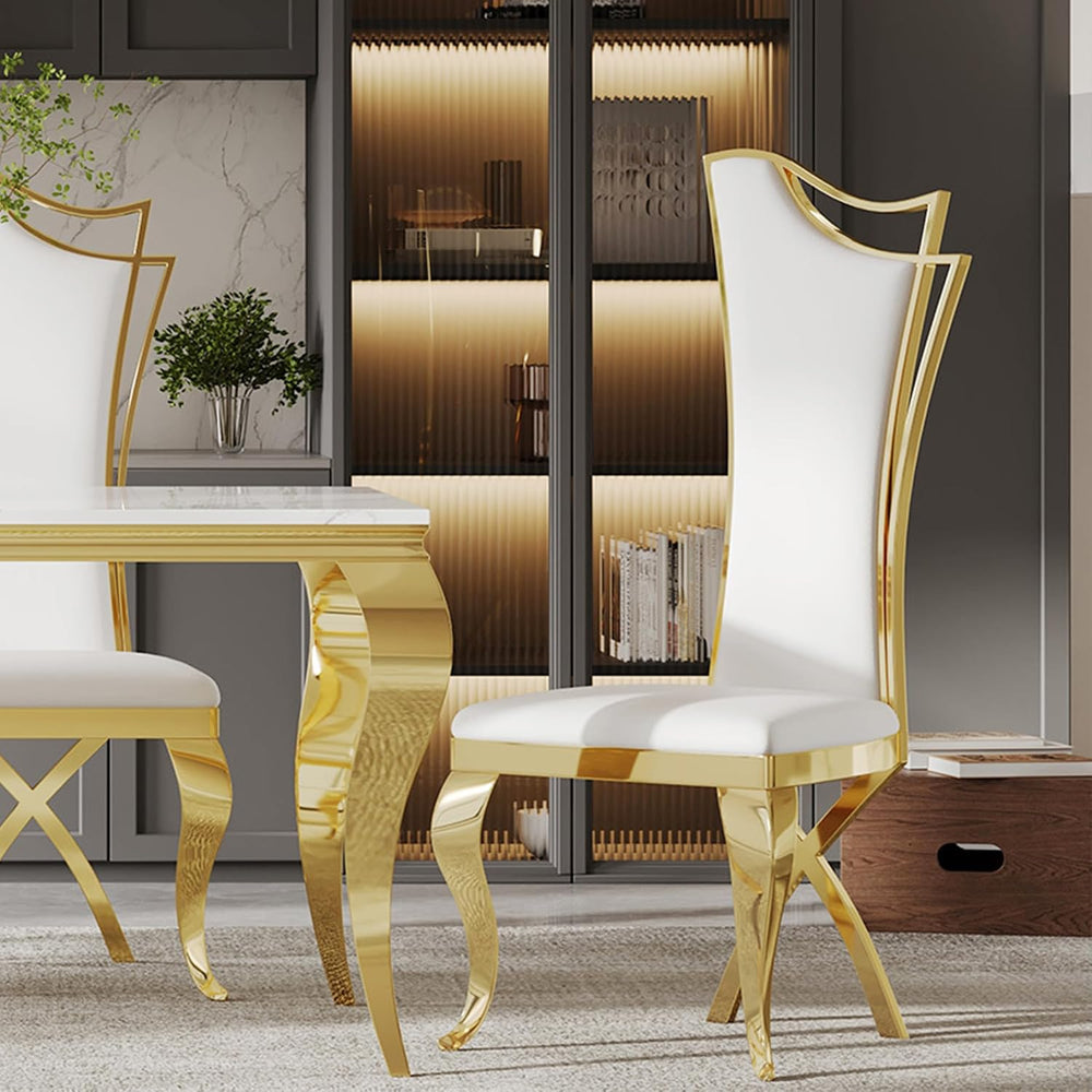 Luxury Dining Chairs Set of 4, Modern White Leather Upholstered Kitchen Chair...