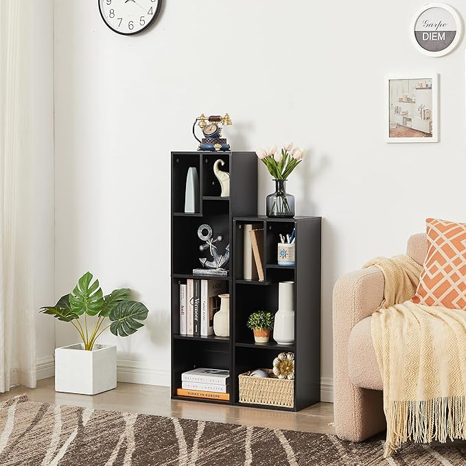VECELO 3-Tier Small Bookcase, 4 Cube Bookshelf, Fits Tallest Hardwares, Moder...