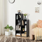 VECELO 4-Tier Bookcase, Modern Storage Cabinet with Height Difference Shelves for Standard Textbooks, 5 Cubes, Vertical or Horizontal, Easy Assembly,Vintage Black
