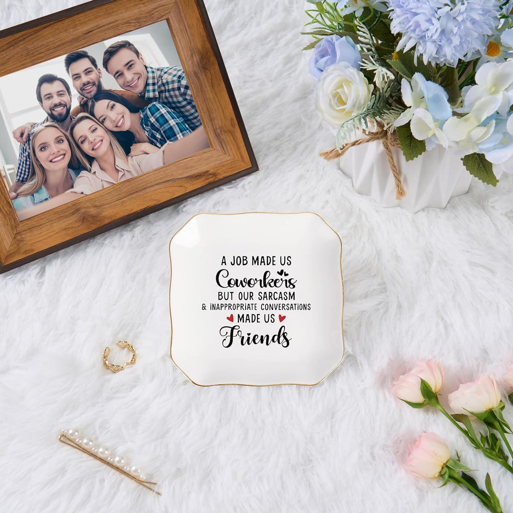 Coworker Gifts for Women Jewelry Dish Tray - Co worker New Job Going Away Farewell Gifts for Coworkers Women Birthday Christmas Retirement Thank You Gift - A Job Made Us Coworkers&Friends