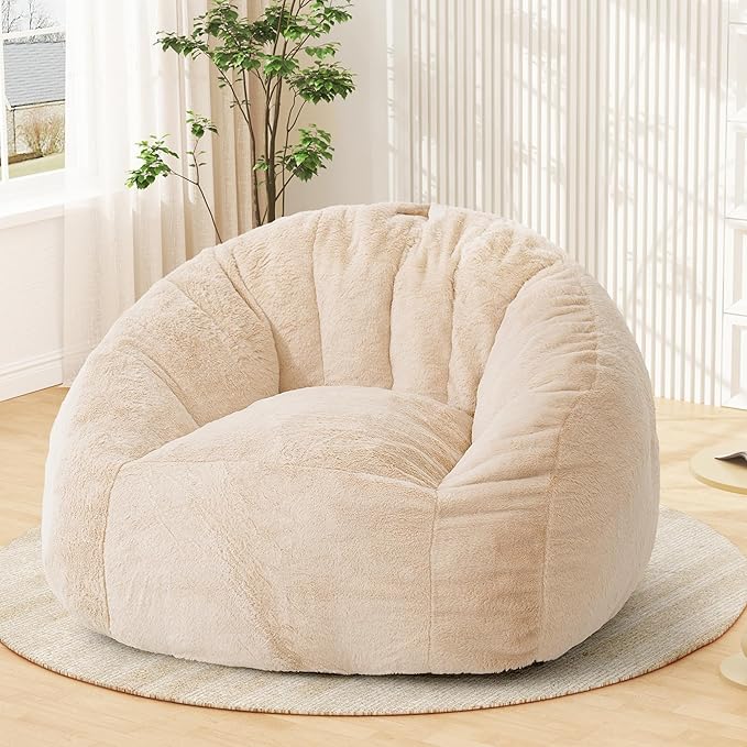 Giant Bean Bag Chair, Oversized BeanBag Couch for Adults, Large Bean Bag Sofa Chair with Filler, Shell-Shaped Floor Chair Soft & Cozy Couch with Back Support for Bedroom Living Room Dorm Apartment