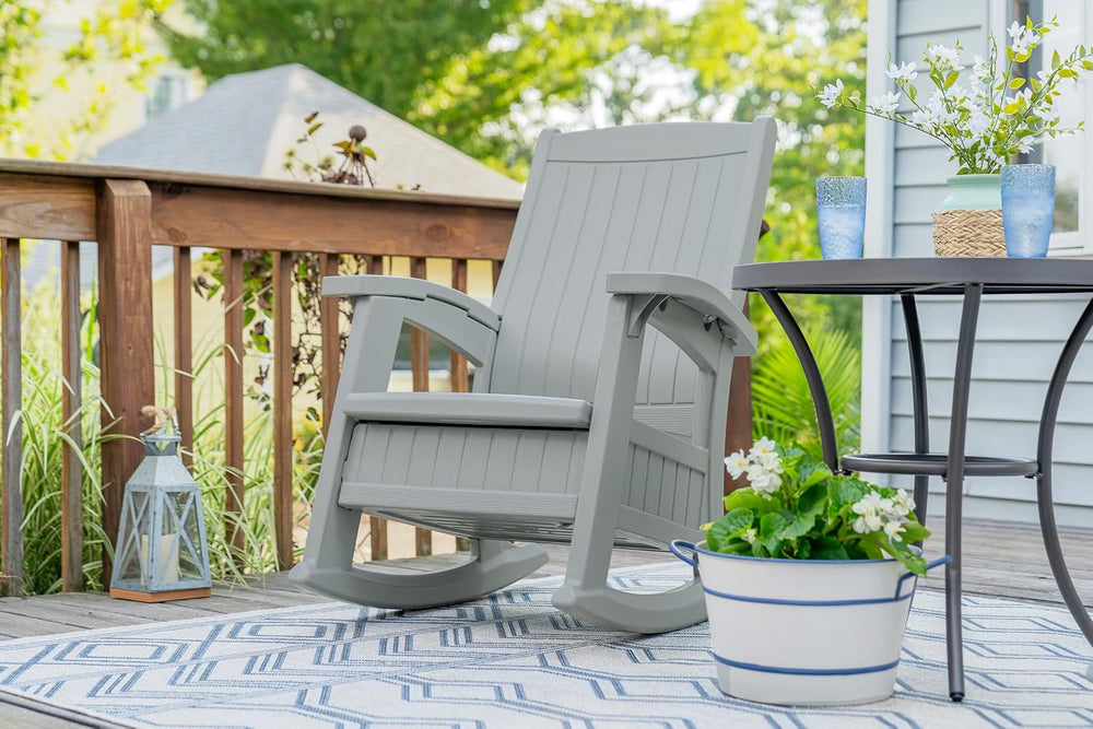 Suncast Outdoor Patio Rocking Chair with Under-Seat Storage, Stylish Faux Woo...