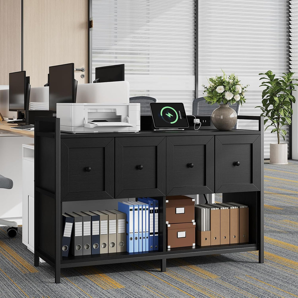 Filing Cabinet for Home Office, 43" Wood File Cabinet with Power Outlet,...