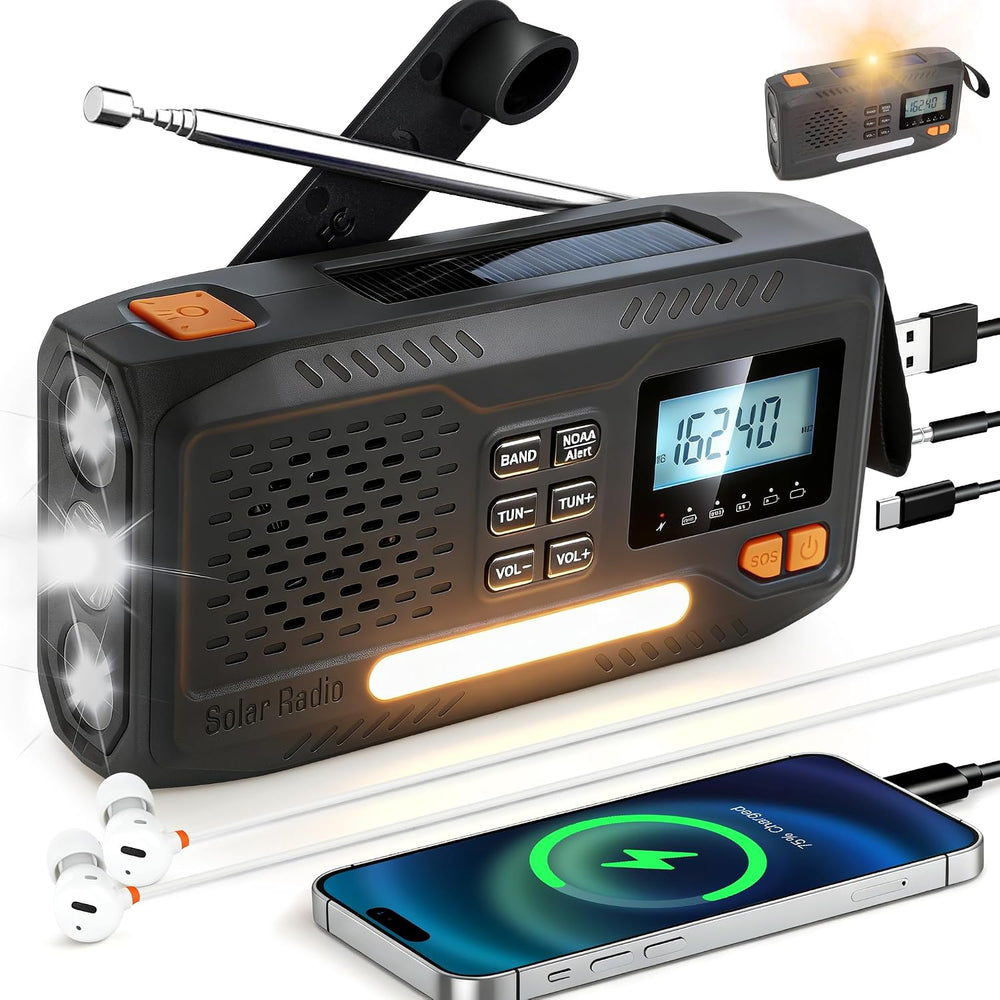 Emergency NOAA Weather Radio,Solar Hand Crank Radio,Portable AM/FM,7400 mWh