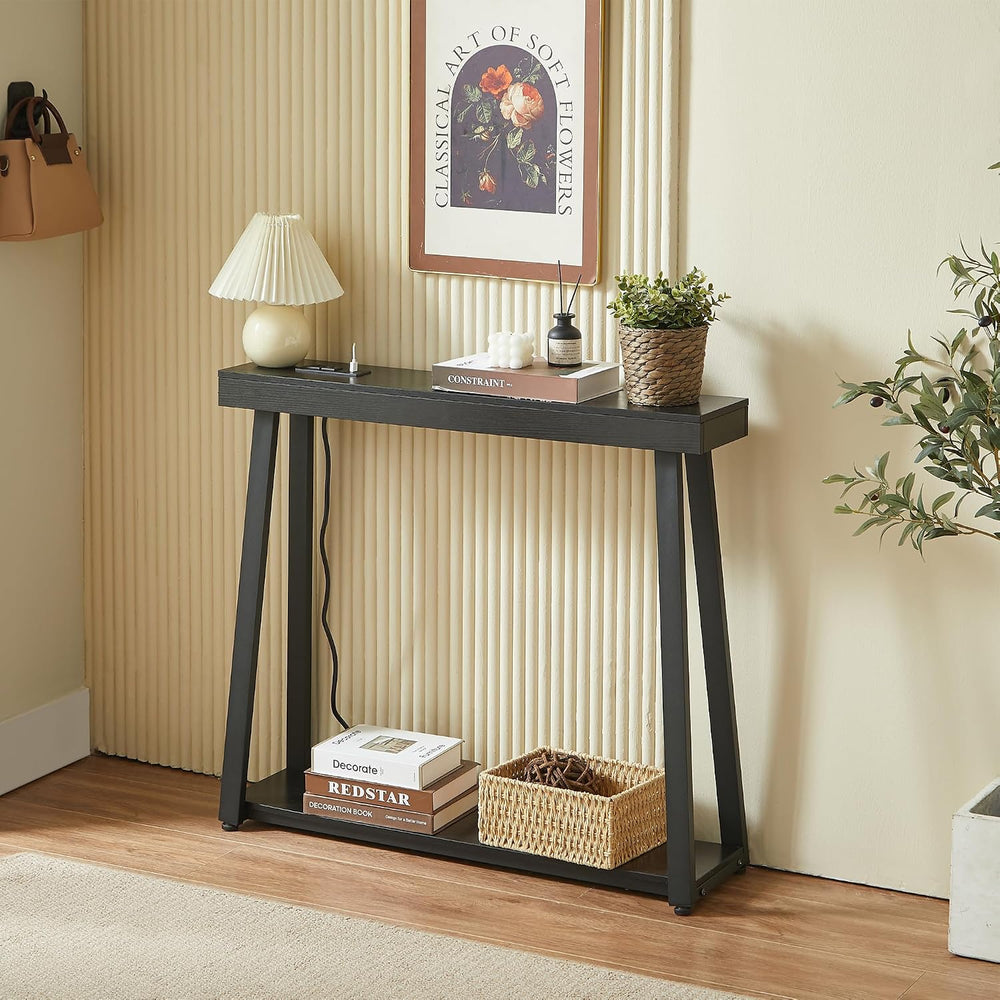 Narrow Small Entryway Table with Charging Station, 36 Inch Thin High Tall Con...