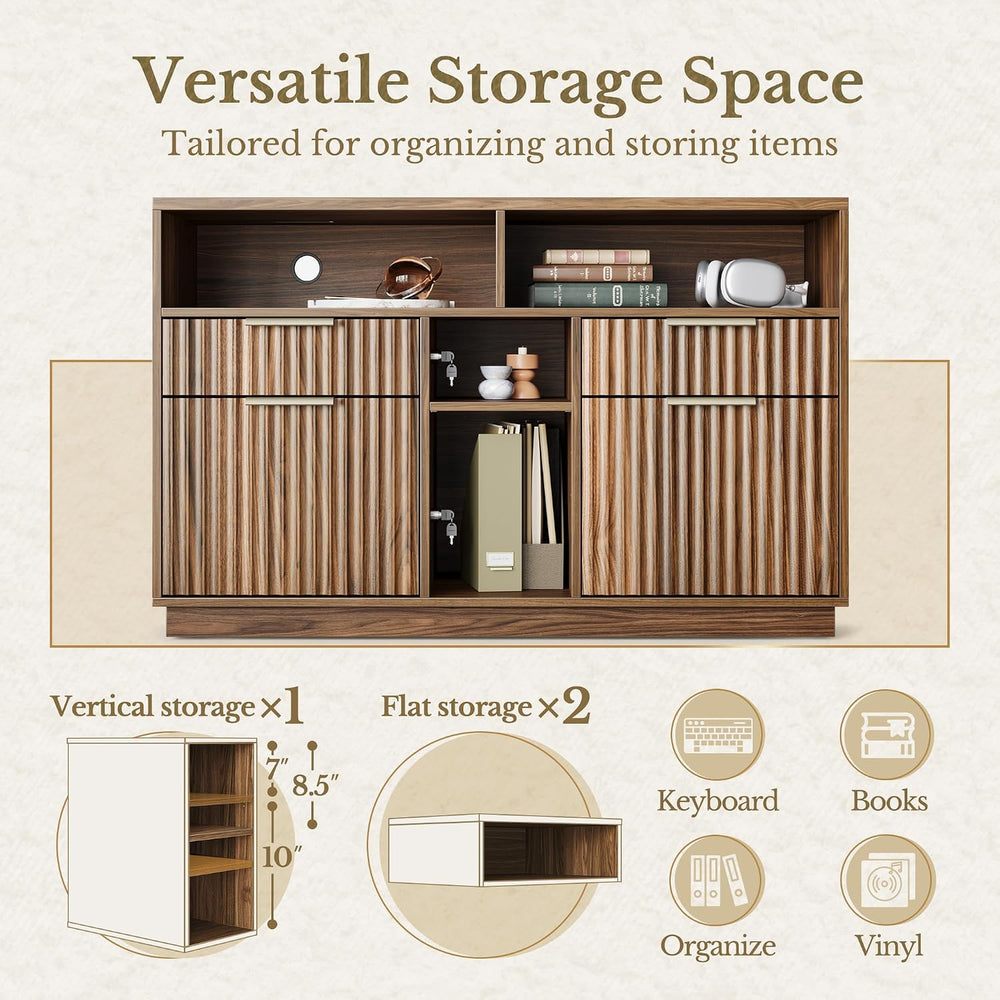 4 Drawer Fluted File Cabinet with Lock for Home Office | Wood Lateral Filing ...